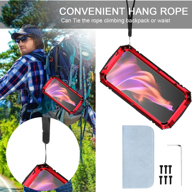 For iPhone 15 R-JUST Shockproof Life Waterproof Dust-proof Metal + Silicone Phone Case with Holder(Red) by R-JUST