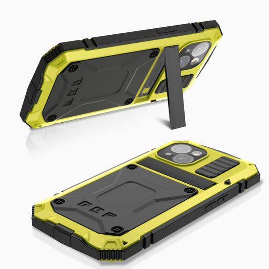 For iPhone 15 R-JUST Shockproof Life Waterproof Dust-proof Metal + Silicone Phone Case with Holder(Yellow) by R-JUST