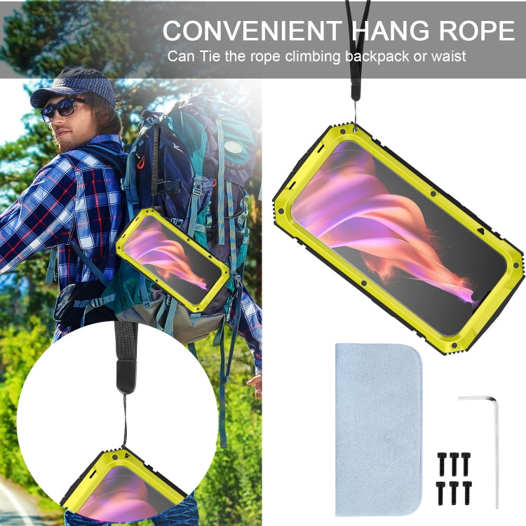 For iPhone 15 R-JUST Shockproof Life Waterproof Dust-proof Metal + Silicone Phone Case with Holder(Yellow) by R-JUST