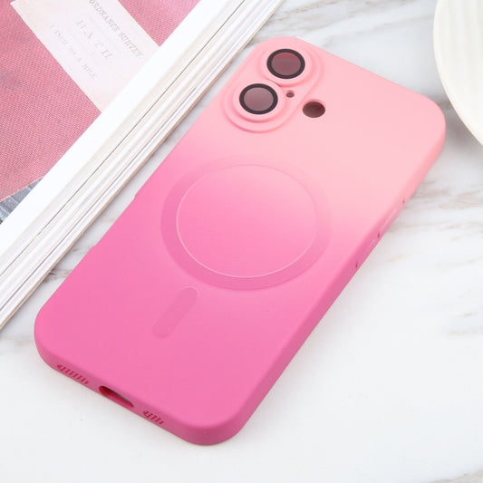 For iPhone 16 Plus Liquid TPU Silicone Gradient MagSafe Phone Case(Pink Red) by buy2fix