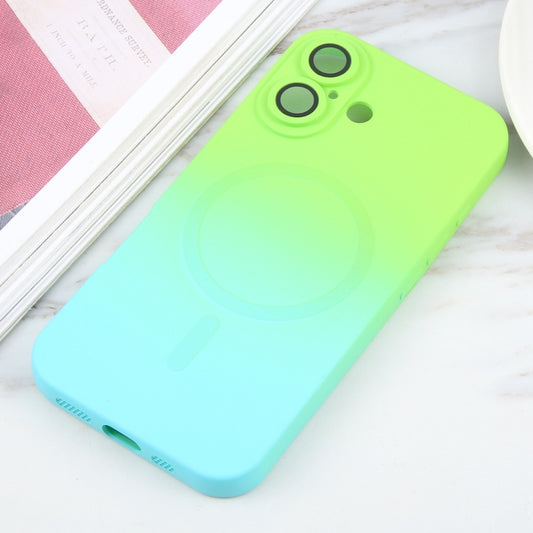 For iPhone 16 Plus Liquid TPU Silicone Gradient MagSafe Phone Case(Cyan Blue) by buy2fix