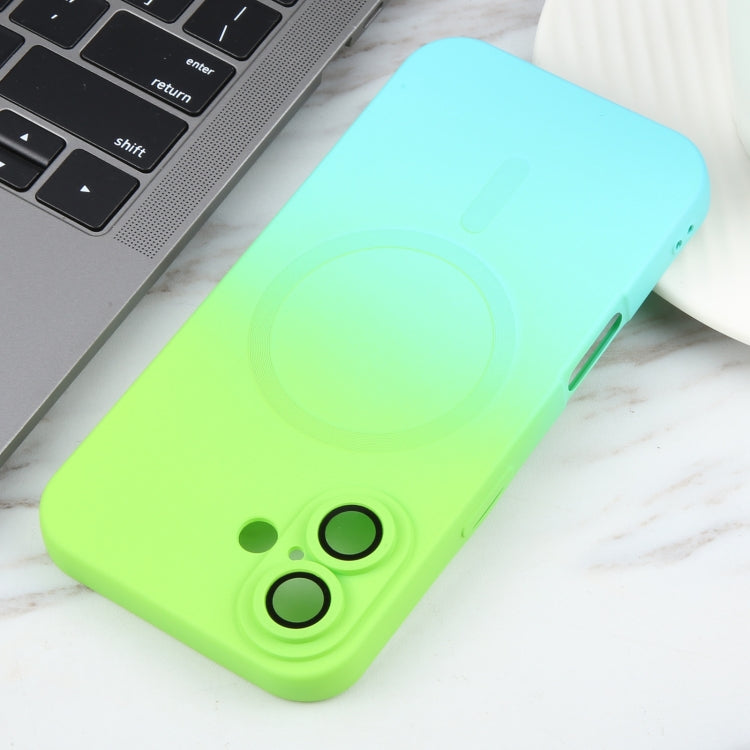 For iPhone 16 Plus Liquid TPU Silicone Gradient MagSafe Phone Case(Cyan Blue) by buy2fix
