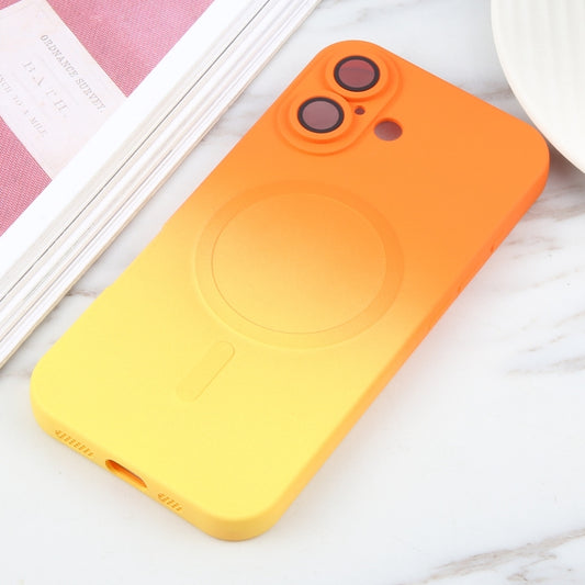 For iPhone 16 Liquid TPU Silicone Gradient MagSafe Phone Case(Orange Yellow) by buy2fix