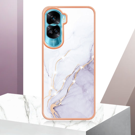 For Honor 90 Lite 5G Electroplating Marble Dual-side IMD Phone Case(White 006) by buy2fix