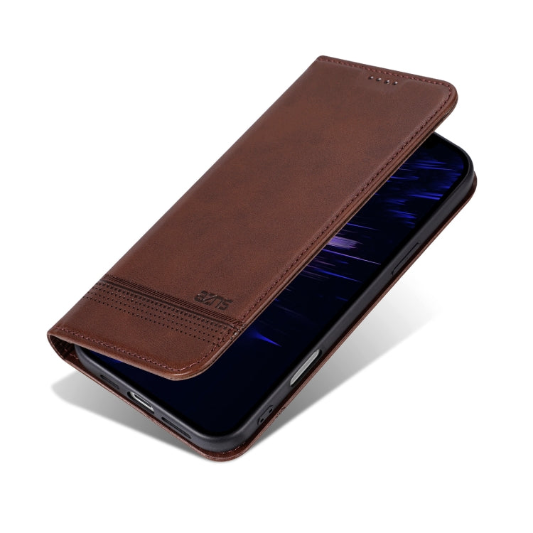 For iPhone 16 Plus AZNS Magnetic Calf Texture Flip Leather Phone Case(Dark Brown) by AZNS