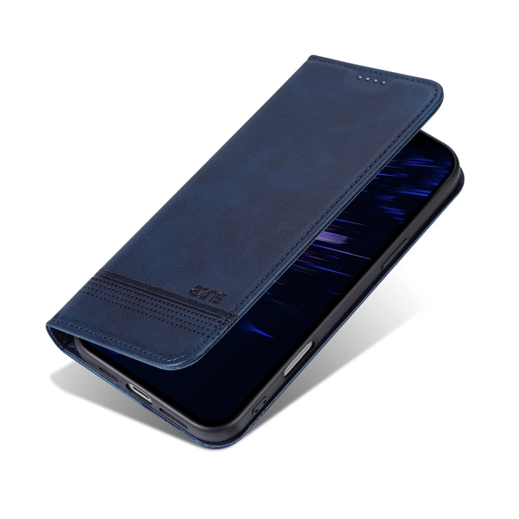 For iPhone 16 Plus AZNS Magnetic Calf Texture Flip Leather Phone Case(Dark Blue) by AZNS