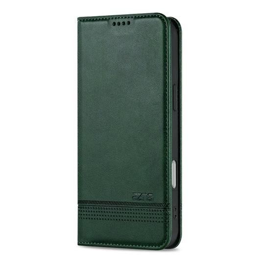 For iPhone 16 AZNS Magnetic Calf Texture Flip Leather Phone Case(Dark Green) by AZNS