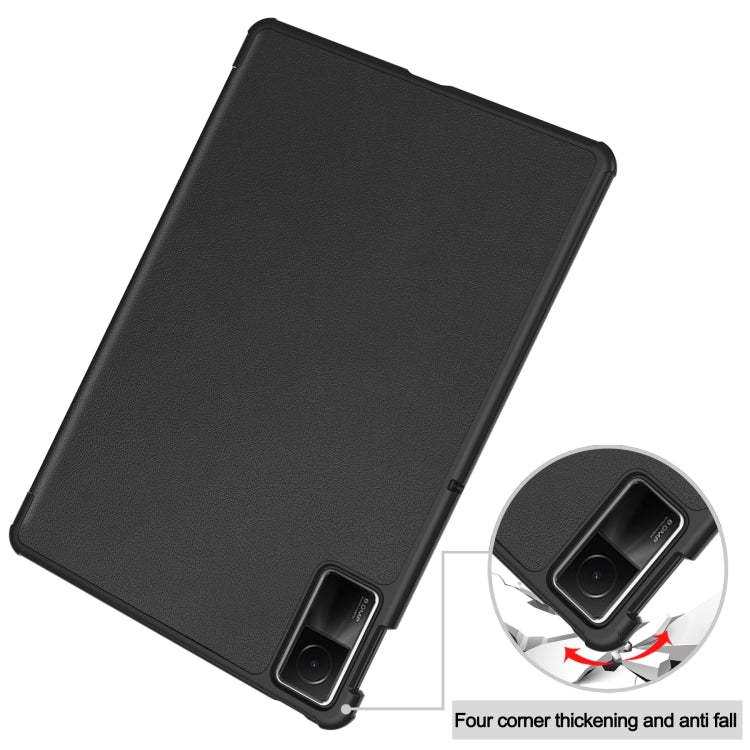 For Xiaomi Redmi Pad SE Custer Pure Color 3-Fold Holder Leather Tablet Case(Black) by buy2fix
