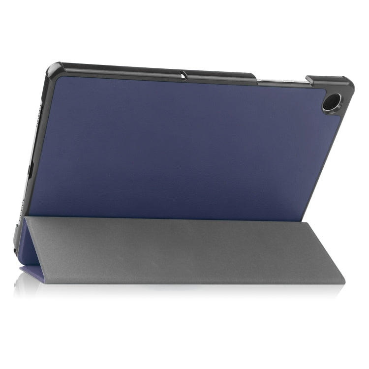 For Samsung Galaxy Tab A9 / Tab A11 Custer Pure Color 3-Fold Holder Leather Tablet Case(Dark Blue) by buy2fix