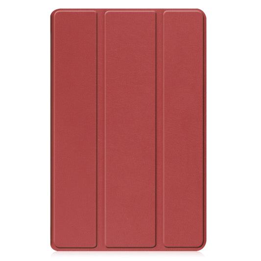 For Samsung Galaxy Tab A9 / Tab A11 Custer Pure Color 3-Fold Holder Leather Tablet Case(Wine Red) by buy2fix