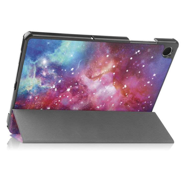 For Samsung Galaxy Tab A9 / Tab A11 Custer Painted 3-Fold Holder Smart Leather Tablet Case(Galaxy Nebula) by buy2fix