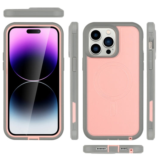 For iPhone 14 Pro Defender Series XT MagSafe Magnetic PC + TPU Shockproof Phone Case(Pink+Grey) by buy2fix