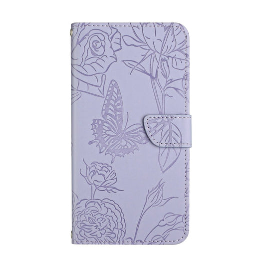 For Motorola Moto G84 HT03 Skin Feel Butterfly Embossed Flip Leather Phone Case(Purple) by buy2fix