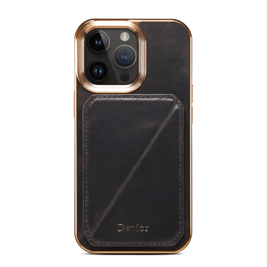 For iPhone 14 Pro Denior Oil Wax Leather Electroplating Card Slot Holder Phone Case(Black) - iPhone 14 Pro Cases by Denior | Online Shopping UK | buy2fix