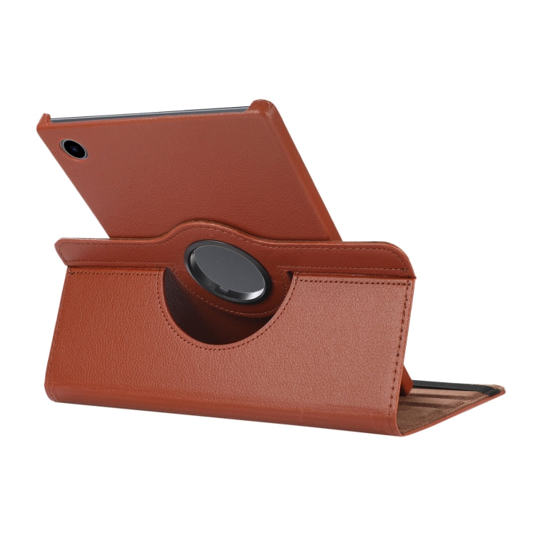 For Samsung Galaxy Tab A9 / Tab A11 Litchi Texture 360 Degrees Rotation Holder Leather Tablet Case(Brown) by buy2fix