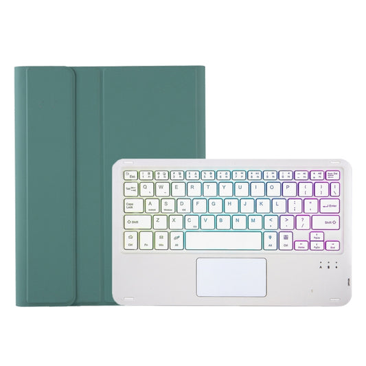 For Samsung Galaxy Tab S10 Lite / S10 FE / S9 FE Candy Color Touch Backlight Bluetooth Keyboard Leather Tablet Case with Pen Holder(Dark Green) by buy2fix