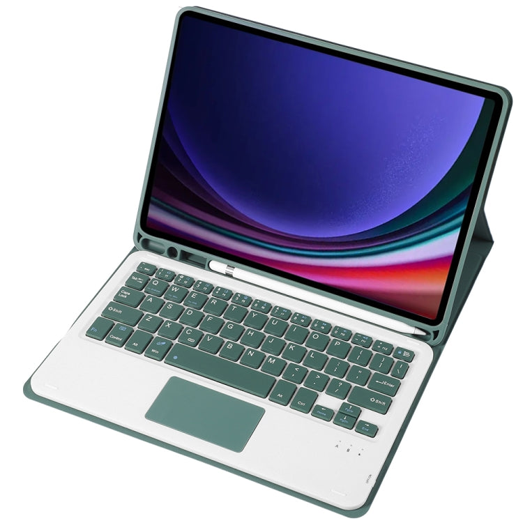 For Samsung Galaxy Tab S10 Lite / S10 FE / S9 FE A710B-A Candy Color TPU Touch Bluetooth Keyboard Leather Tablet Case with Pen Holder(Dark Green) by buy2fix