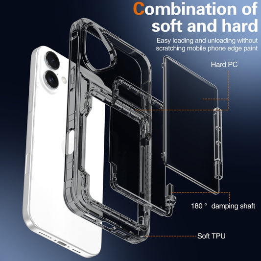 For iPhone 16 Crystal Clear Flip Card Slot Phone Case(Transparent Black) by buy2fix