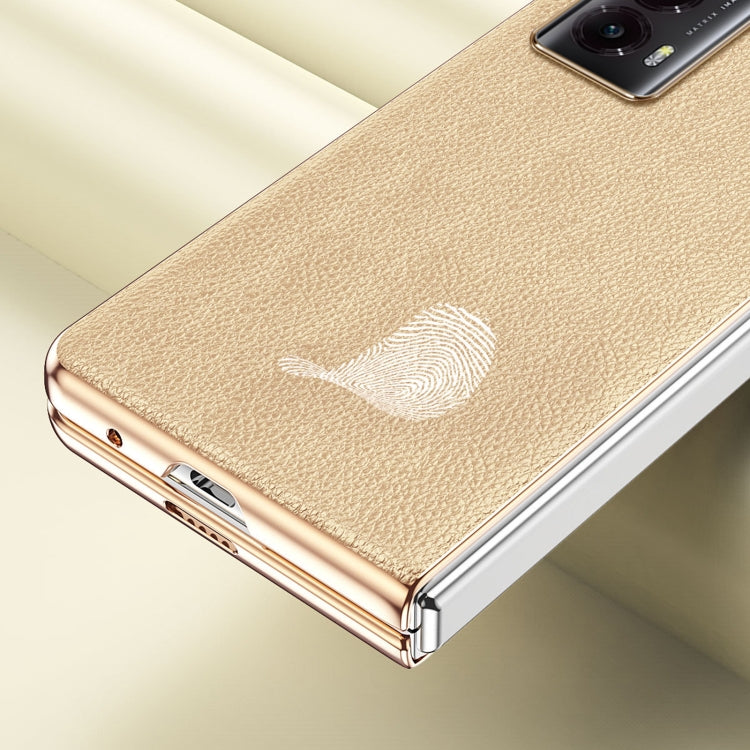 For Honor Magic V2 Litchi Pattern Electroplating Frame Phone Case(Black) by buy2fix