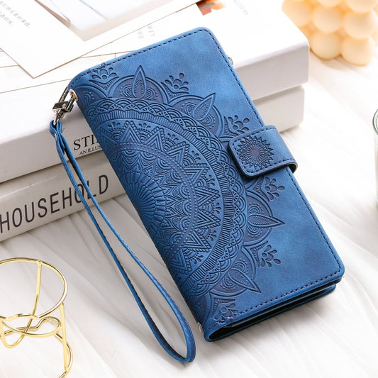 For iPhone 16 Pro Multi-Card Totem Zipper Leather Phone Case(Blue) by buy2fix