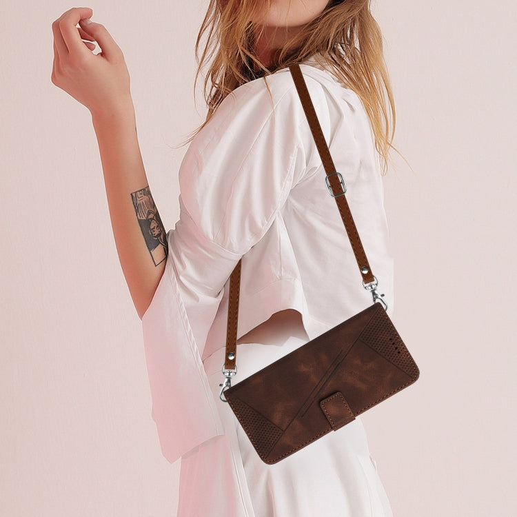 For Motorola Edge 2024 Dream Triangle Leather Phone Case with Lanyard(Brown) by buy2fix