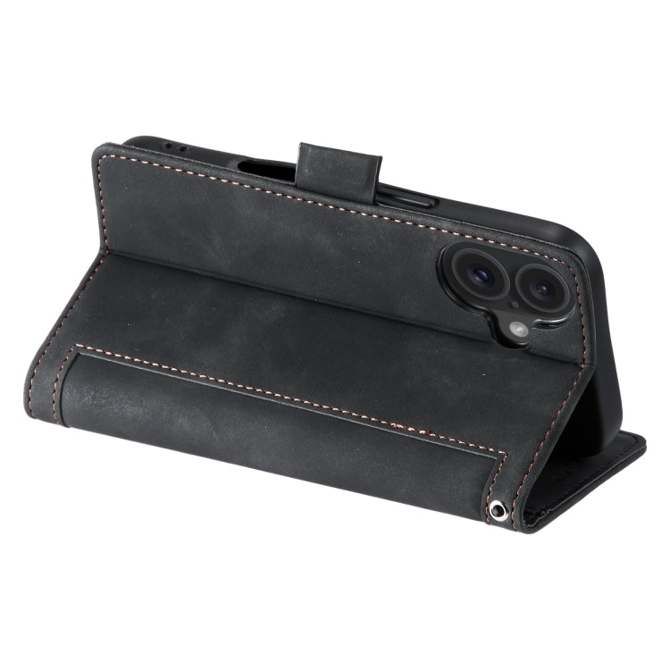 For iPhone 16 Plus Retro Splicing Horizontal Flip Leather Phone Case(Black) by buy2fix