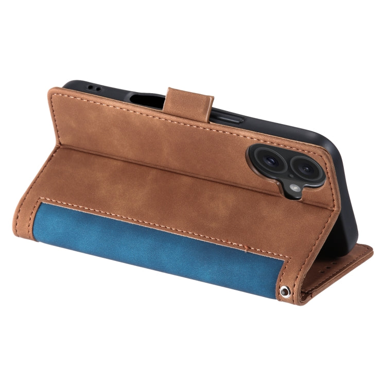 For iPhone 16 Plus Retro Splicing Horizontal Flip Leather Phone Case(Blue) by buy2fix
