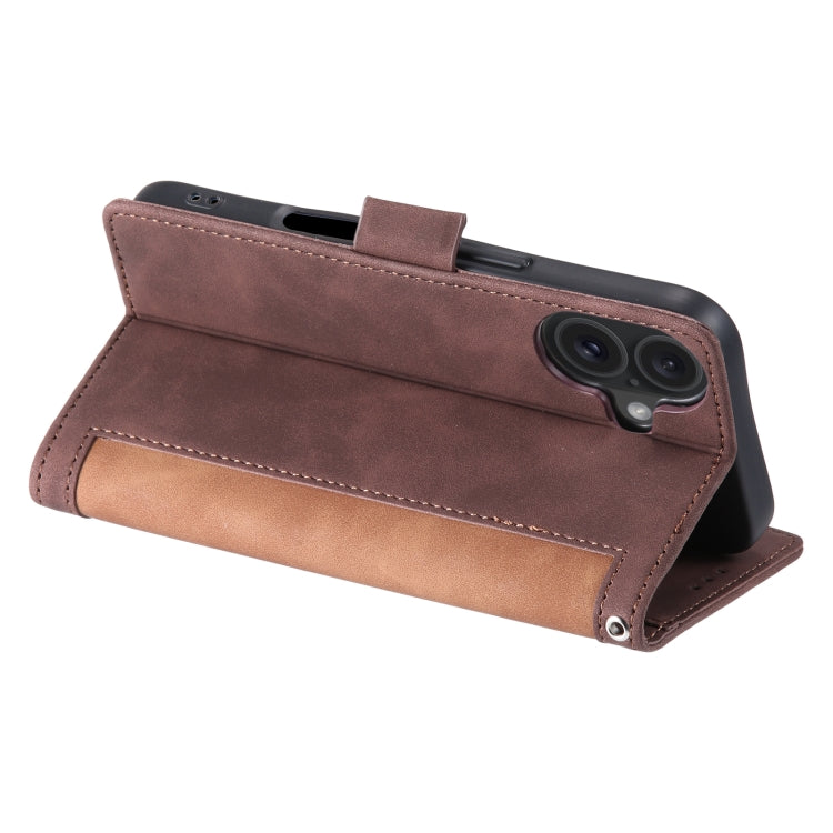 For iPhone 16 Retro Splicing Horizontal Flip Leather Phone Case(Brown) by buy2fix