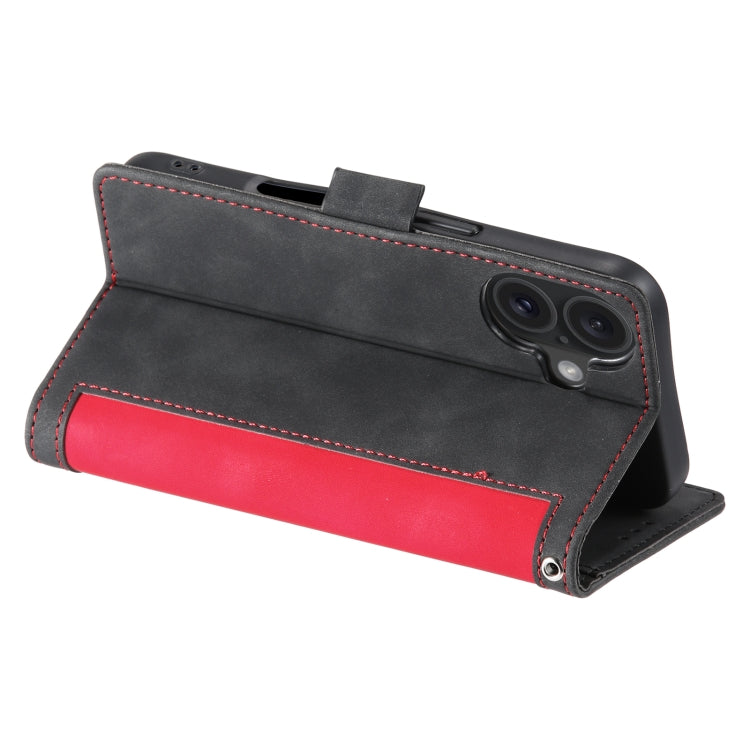 For iPhone 16 Retro Splicing Horizontal Flip Leather Phone Case(Red) by buy2fix