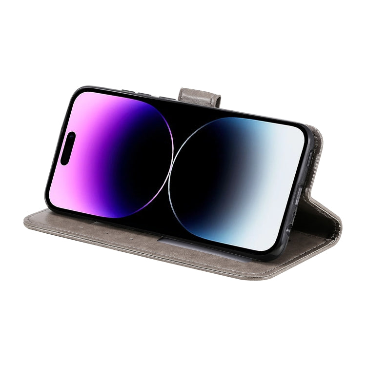 For iPhone 16 Pro Max Totem Flower Embossed Leather Phone Case(Grey) by buy2fix