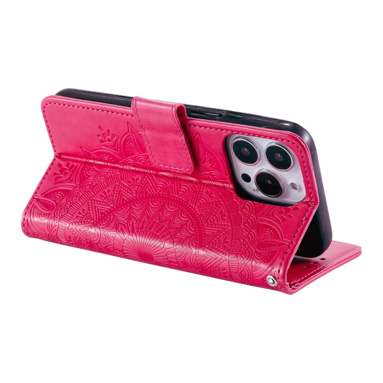 For iPhone 16 Pro Totem Flower Embossed Leather Phone Case(Red) by buy2fix