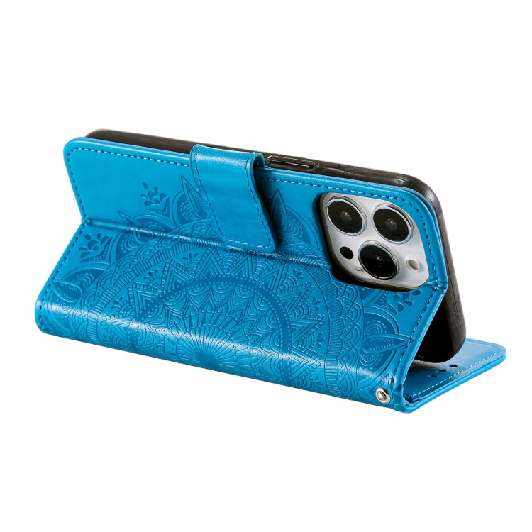 For iPhone 16 Pro Totem Flower Embossed Leather Phone Case(Blue) by buy2fix