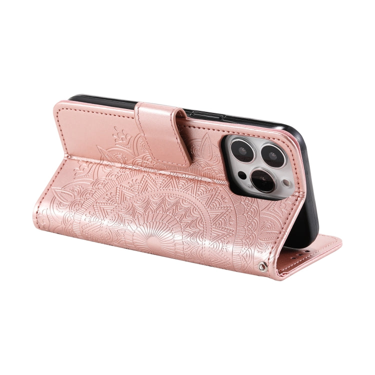 For iPhone 16 Pro Totem Flower Embossed Leather Phone Case(Rose Gold) by buy2fix