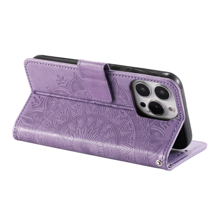 For iPhone 16 Pro Totem Flower Embossed Leather Phone Case(Purple) by buy2fix