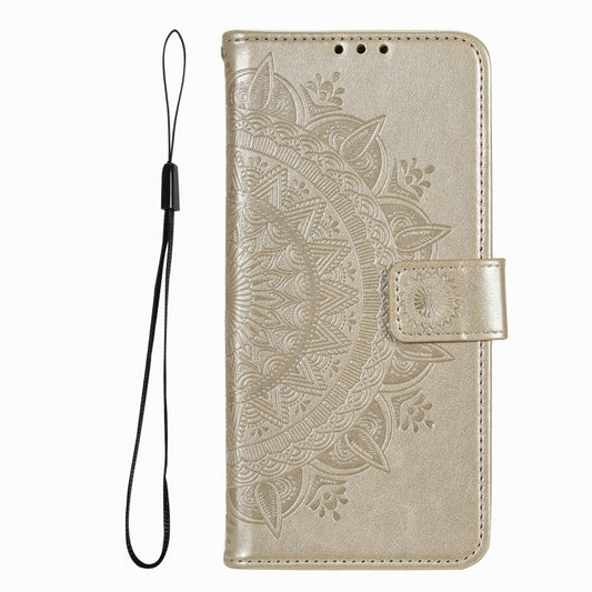 For iPhone 16 Plus Totem Flower Embossed Leather Phone Case(Gold) by buy2fix