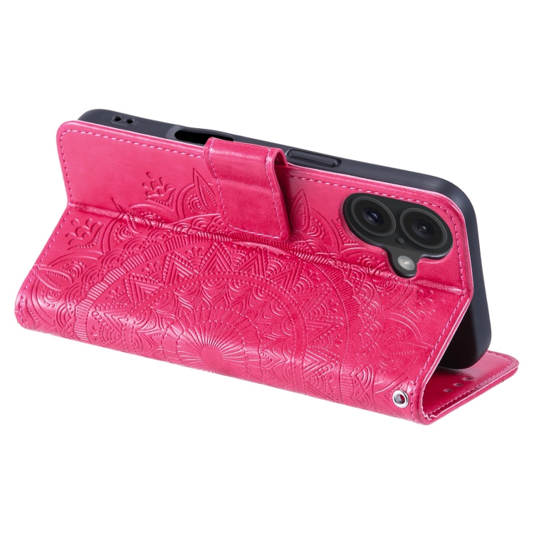 For iPhone 16 Totem Flower Embossed Leather Phone Case(Red) by buy2fix