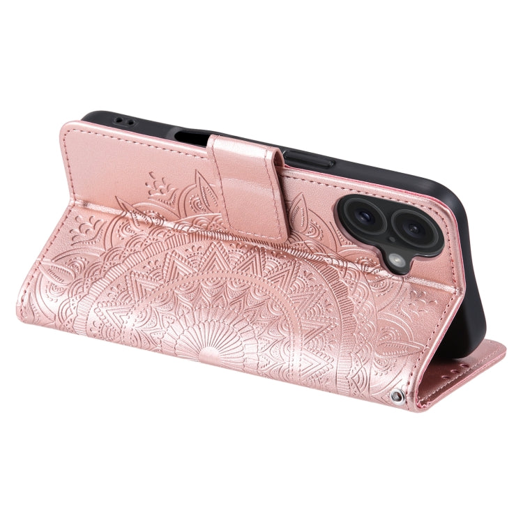 For iPhone 16 Totem Flower Embossed Leather Phone Case(Rose Gold) by buy2fix