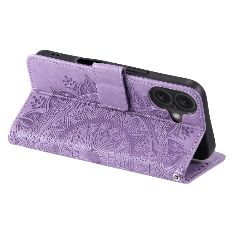 For iPhone 16 Totem Flower Embossed Leather Phone Case(Purple) by buy2fix