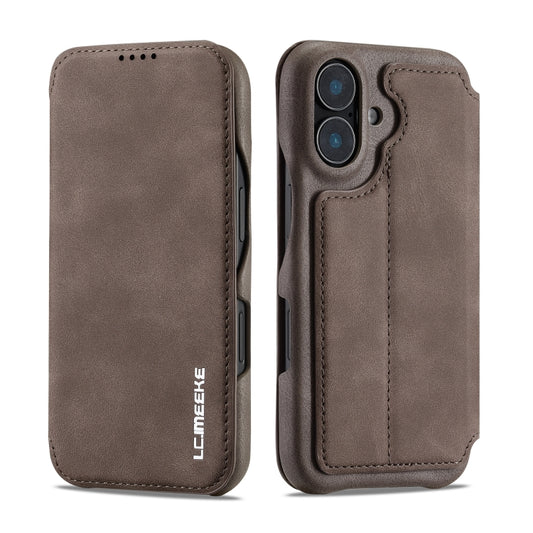 For iPhone 16 Plus LC.IMEEKE Hon Ancient Series Flip Leather Phone Case(Coffee) by LC.IMEEKE