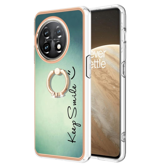 For OnePlus 11 Electroplating Dual-side IMD Phone Case with Ring Holder(Smile) by buy2fix