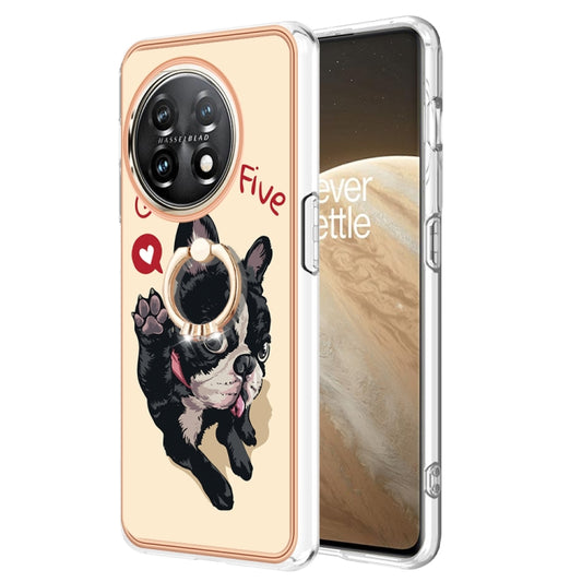 For OnePlus 11 Electroplating Dual-side IMD Phone Case with Ring Holder(Lucky Dog) by buy2fix