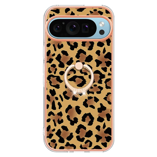 For Google Pixel 9 / 9 Pro Electroplating Dual-side IMD Phone Case with Ring Holder(Leopard Print) by buy2fix