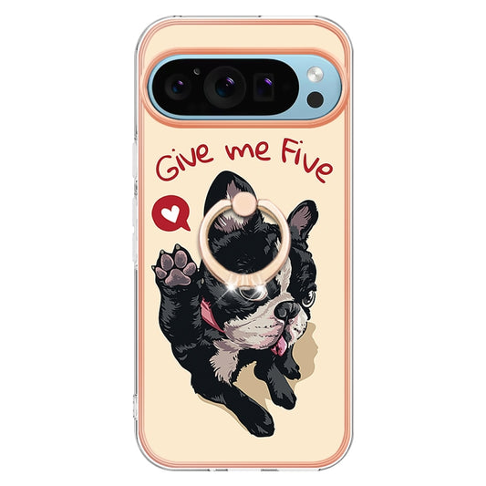 For Google Pixel 9 / 9 Pro Electroplating Dual-side IMD Phone Case with Ring Holder(Lucky Dog) by buy2fix