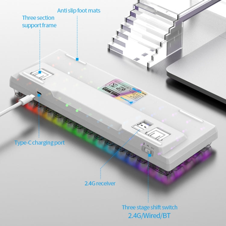 XUNFOX K30 Pro 2.4G + BT + Wired Transparent 61-Keys Mechanical White Axis Keyboard(White) by buy2fix