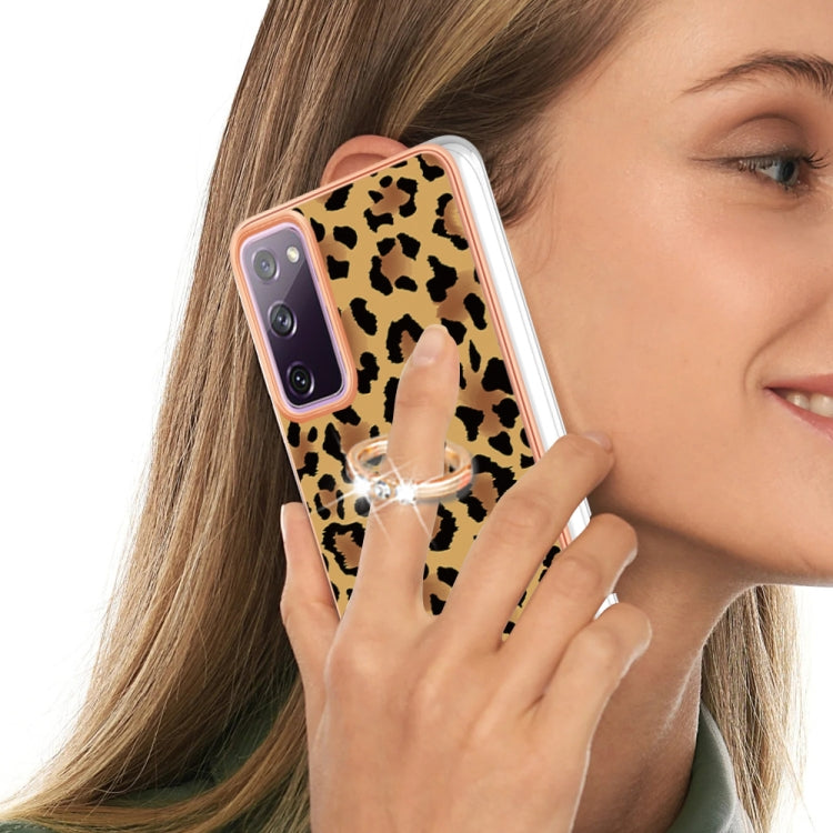 For Samsung Galaxy S20 FE Electroplating Dual-side IMD Phone Case with Ring Holder(Leopard Print) by buy2fix