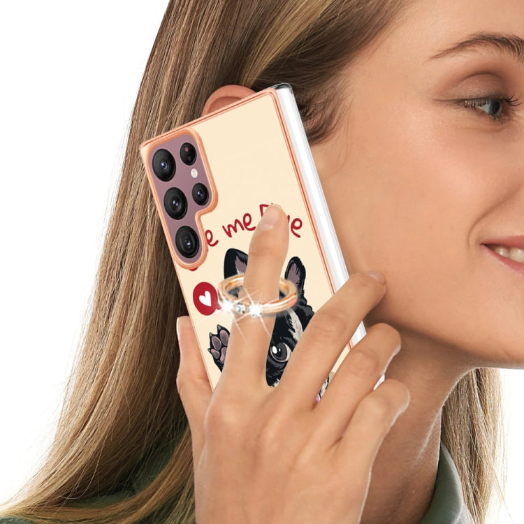 For Samsung Galaxy S22 Ultra 5G Electroplating Dual-side IMD Phone Case with Ring Holder(Lucky Dog) by buy2fix