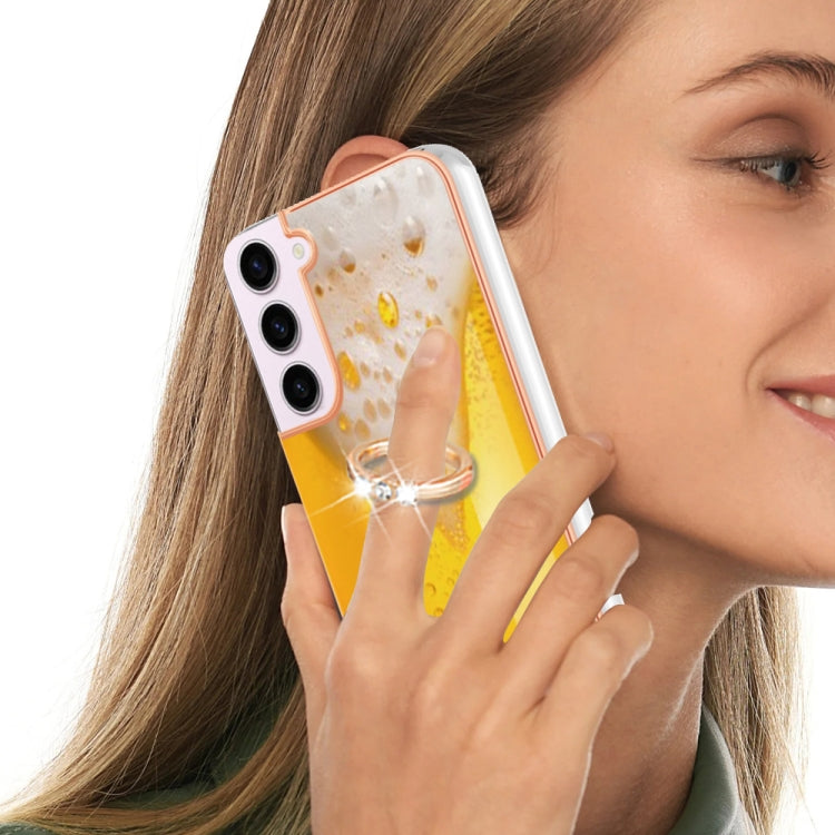 For Samsung Galaxy S22 5G Electroplating Dual-side IMD Phone Case with Ring Holder(Draft Beer) by buy2fix