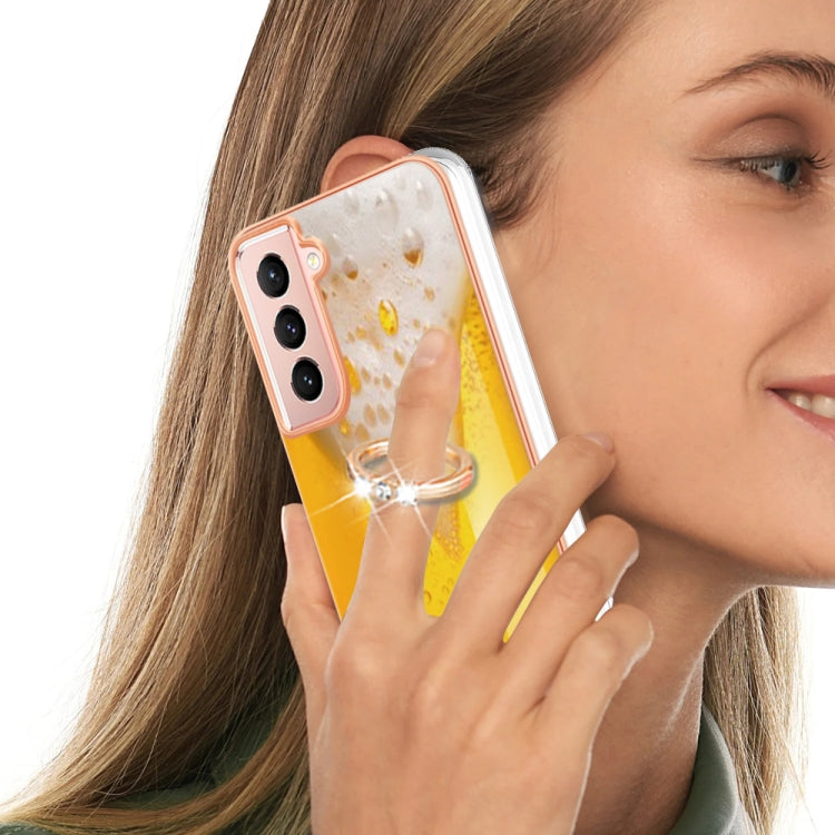 For Samsung Galaxy S21 5G Electroplating Dual-side IMD Phone Case with Ring Holder(Draft Beer) by buy2fix