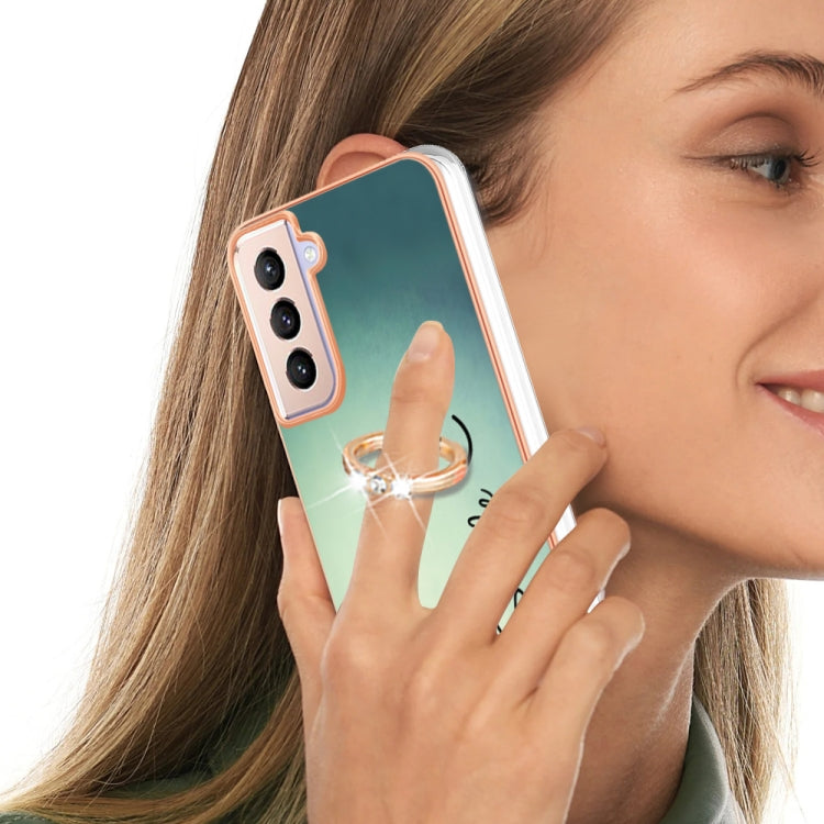 For Samsung Galaxy S21+ 5G Electroplating Dual-side IMD Phone Case with Ring Holder(Smile) by buy2fix