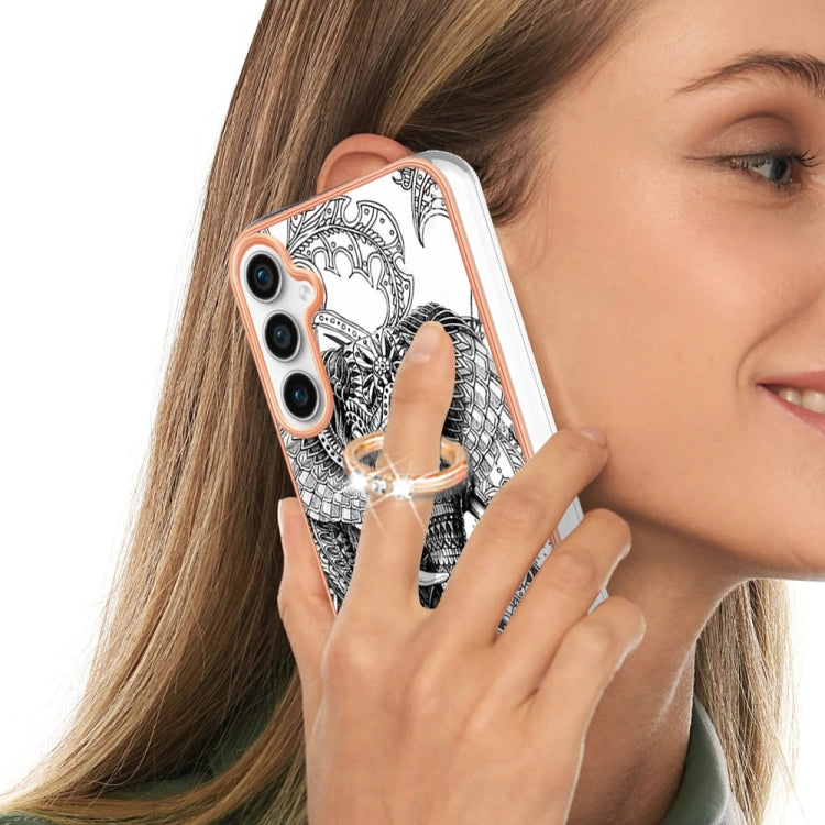 For Samsung Galaxy S23 FE 5G Electroplating Dual-side IMD Phone Case with Ring Holder(Totem Elephant) by buy2fix